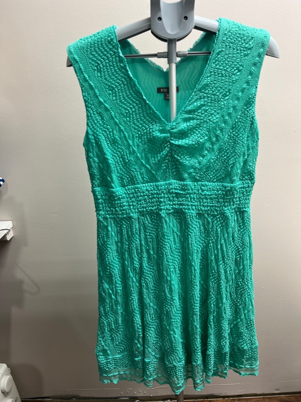 Roz & Ali Teal Lace-Trim V-Neck Dress